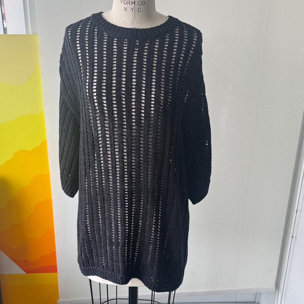 OAK + FORT Black Open-Knit Sweater